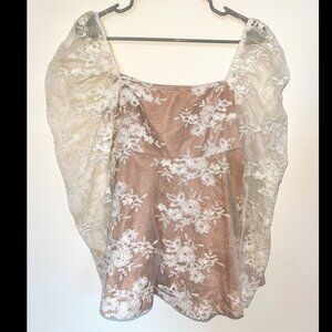 Lace, puffy-sleeves, peplum blouse